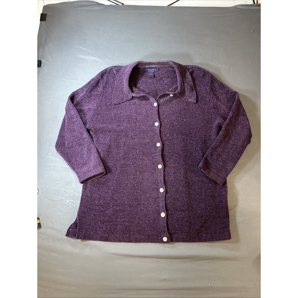 plum chenille button-front cardigan from Denim & Co